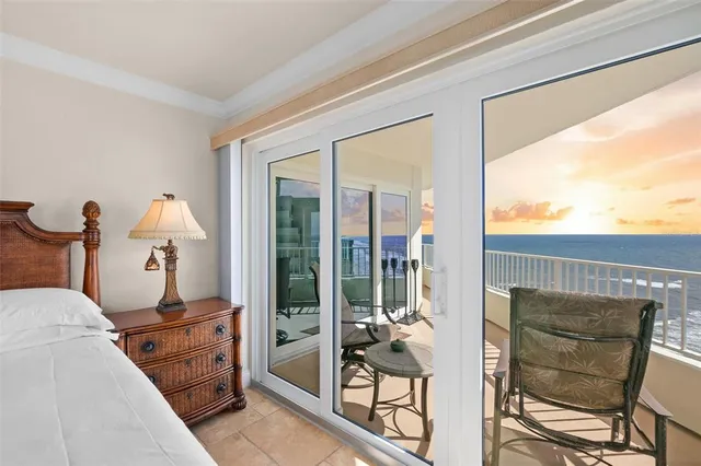 a view of a balcony with city view