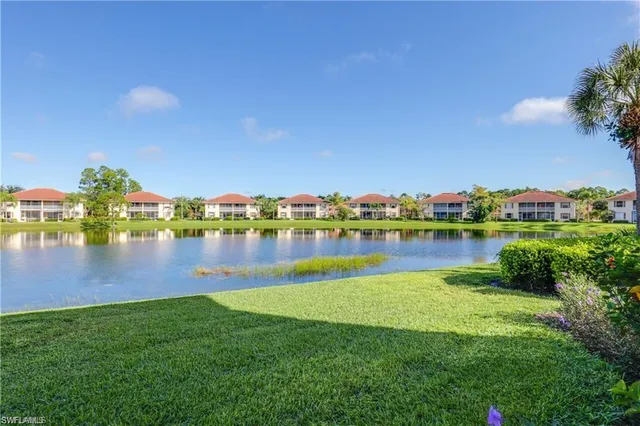 a view of a lake with a city view