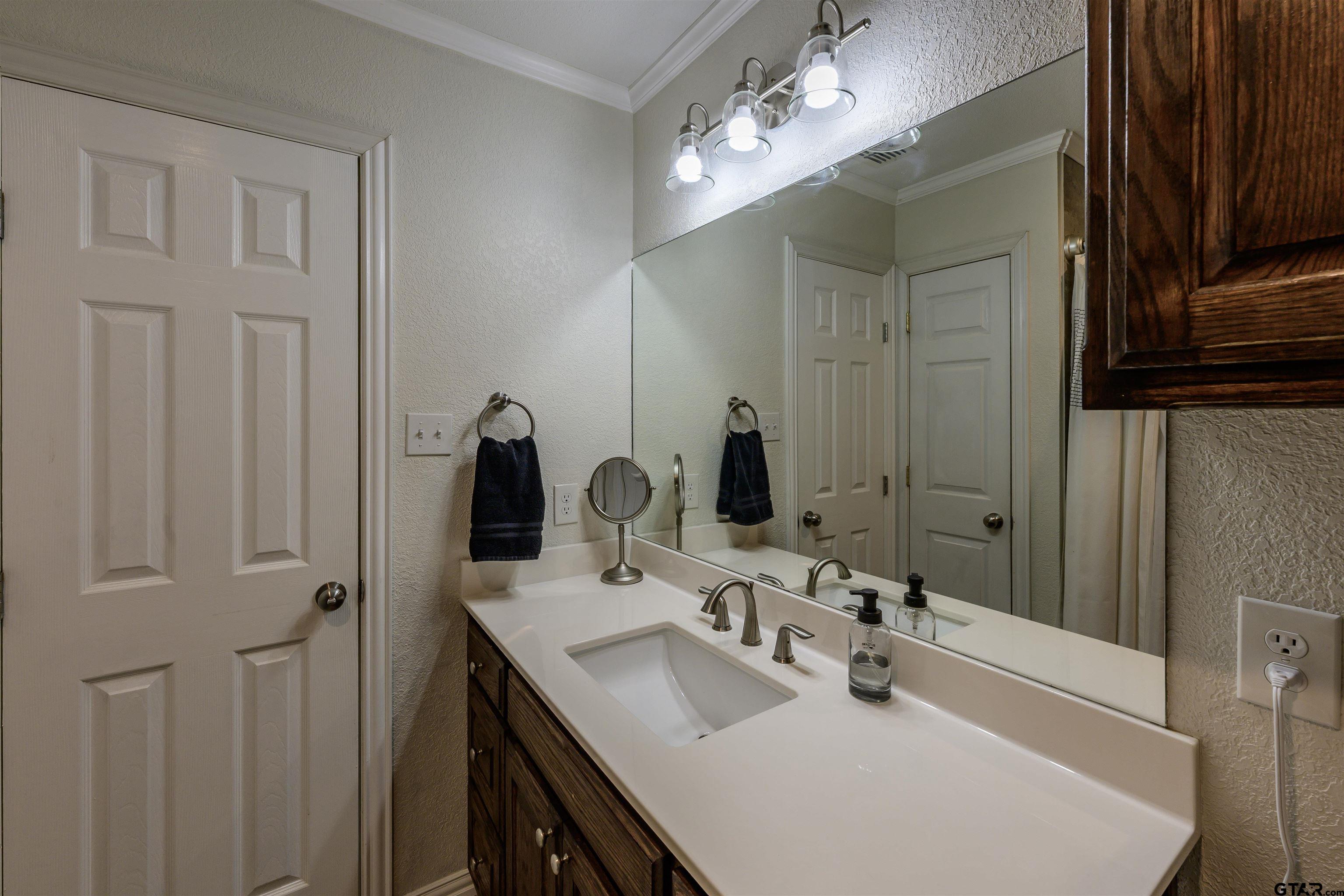 5921 Springbrook Drive Tyler, TX 75707 - Photo 18 of 39 a bathroom with a sink vanity and a mirror