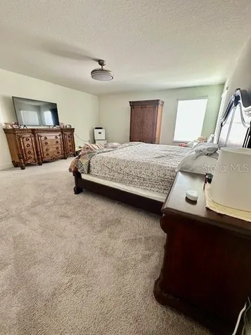 a bedroom with a bed and dresser