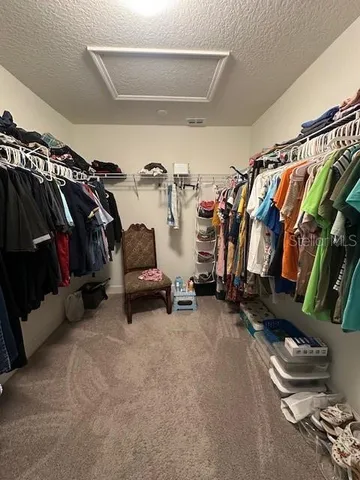 a view of walk in closet with clothes and shoes