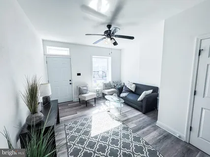 a living room with furniture potted plant and a window