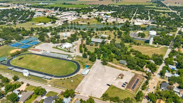 an aerial view of residential swimming pool