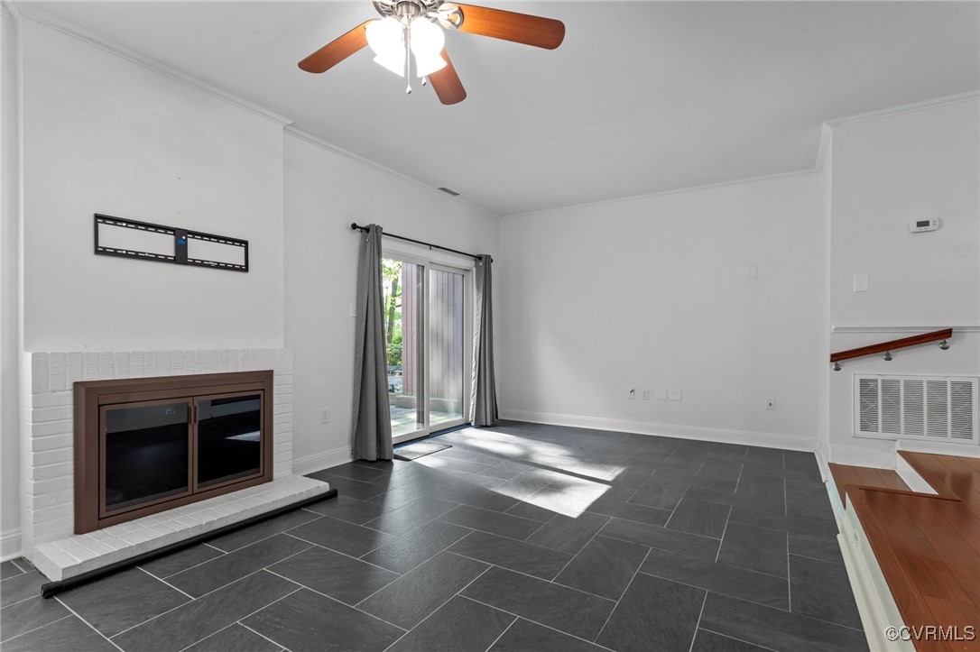 11905 West Briar Patch Drive Midlothian, VA 23113 - Photo 10 of 49 Fireplace and ceiling fan in living room