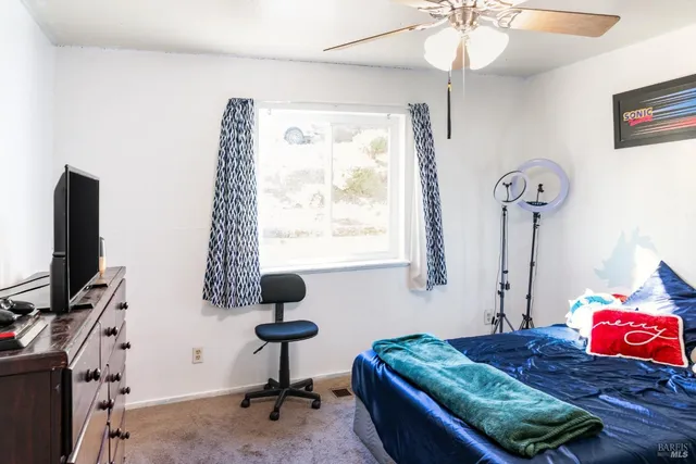 a bathroom with a shower curtain and a rack