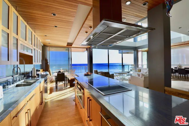 a kitchen with lots of counter top space