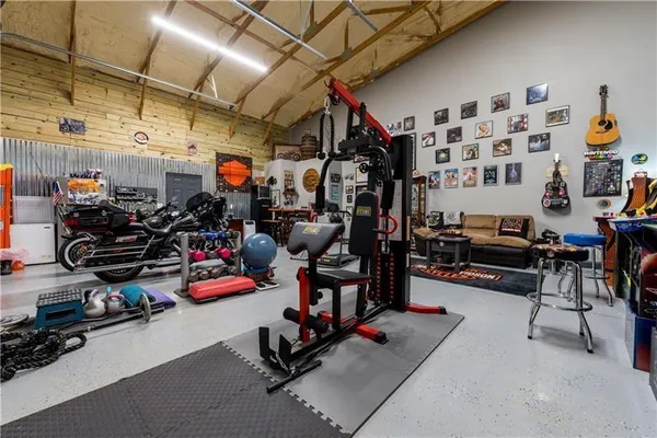 a view of a room with gym equipment