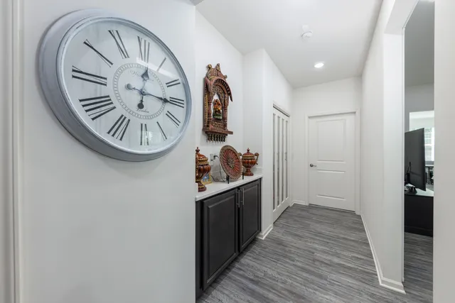 a view of a hallway with elevator