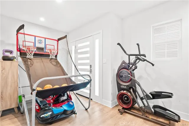 a view of a room with gym equipment