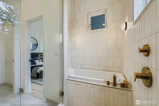 a bathroom with a bathtub