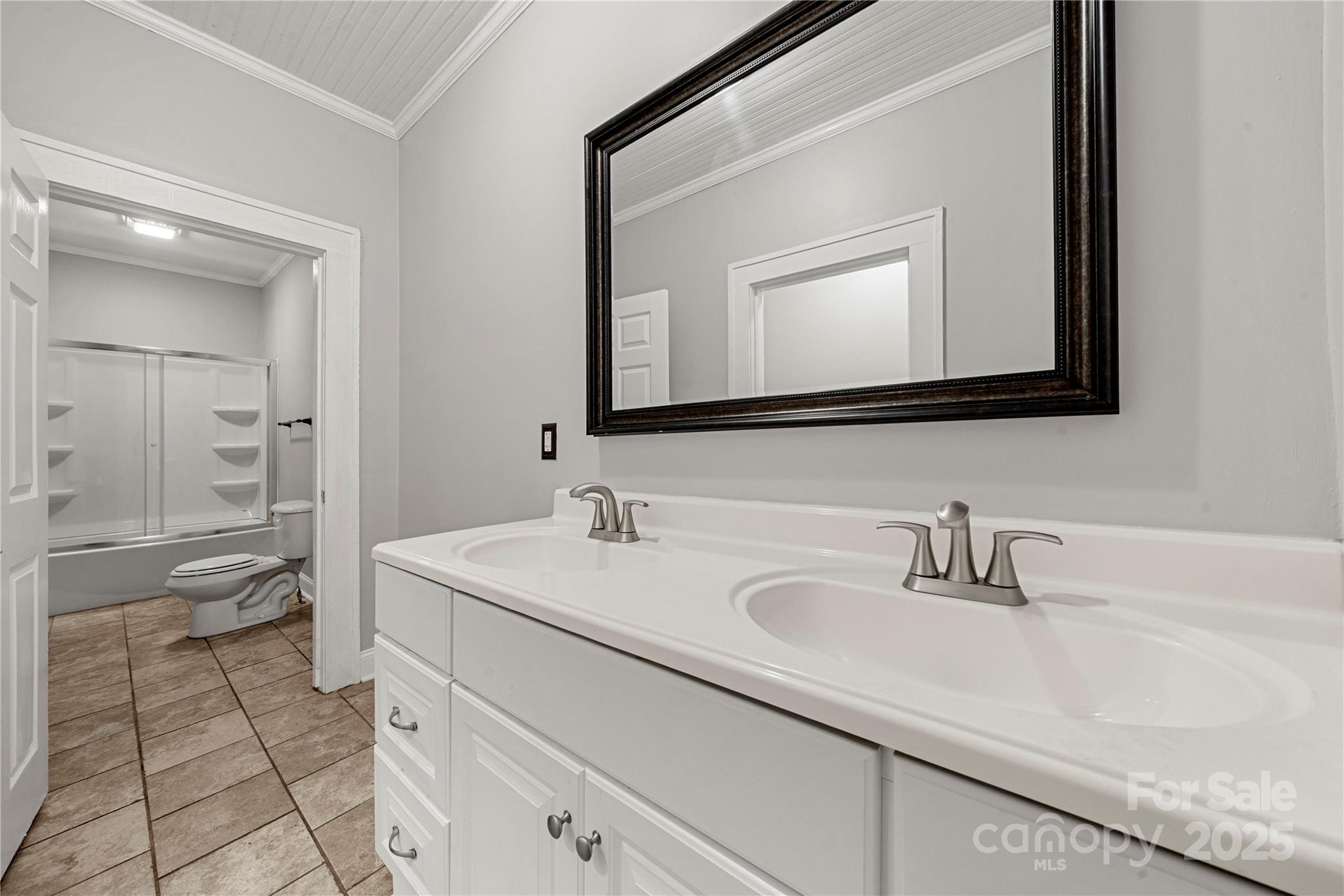 215 West D Street Newton, NC 28658 - Photo 30 of 48 a bathroom with a sink a toilet and a mirror