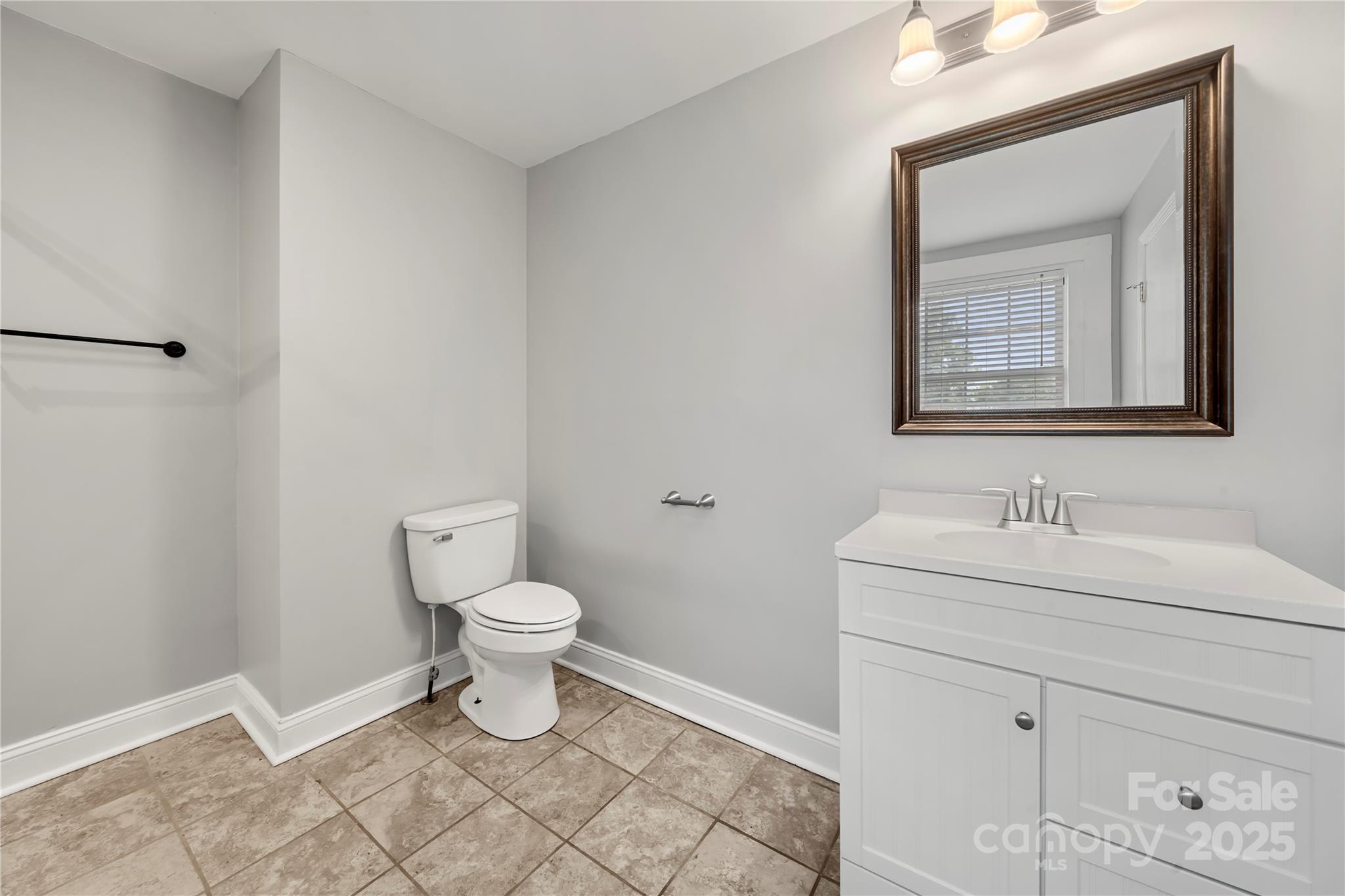 215 West D Street Newton, NC 28658 - Photo 39 of 48 a bathroom with a toilet sink vanity and mirror
