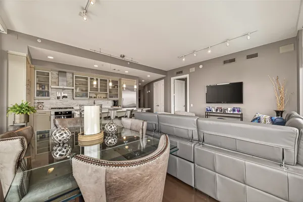 a kitchen with counter top space