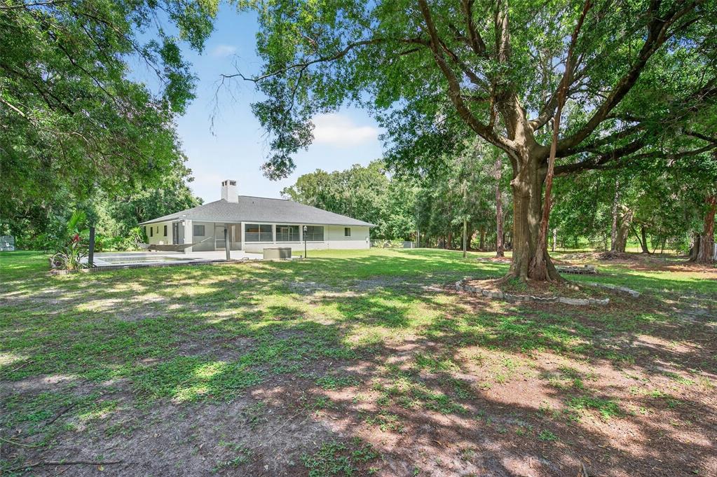4618 Deeson Road Lakeland, FL 33810 - Photo 27 of 36 a backyard of a house with lots of green space and fountain