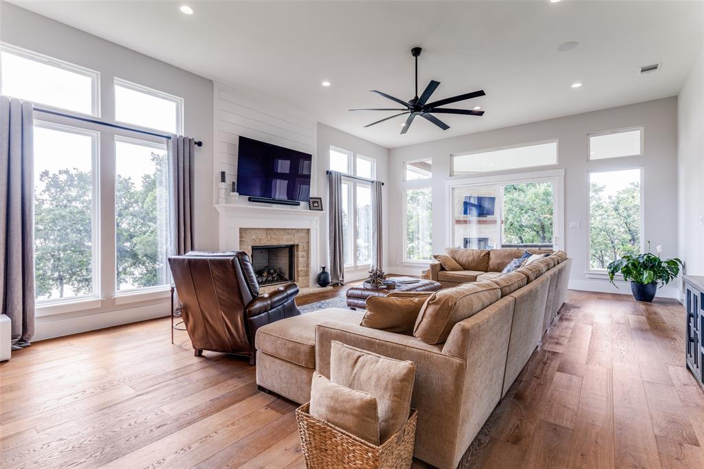 1757 Country Club Road Bowie, TX 76230 - Photo 8 of 40 a living room with furniture a flat screen tv and a fireplace