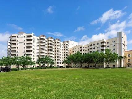 a front view of building with outdoor space