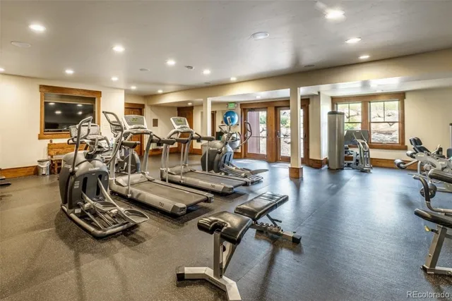a view of a room with gym equipment