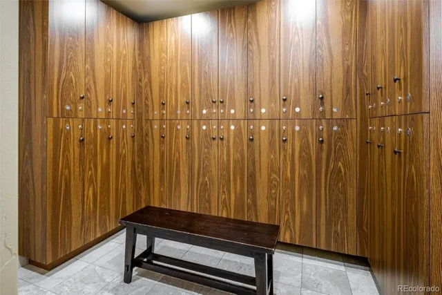 a view of a elevator with wooden walls