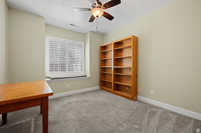 20 Valley Road Leeds, UT 84746 - Photo 14 of 57 Room featuring light-toned walls, gray carpeting, and a built-in wooden bookshelf