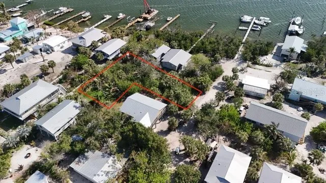 an aerial view of residential house with outdoor space and trees all around