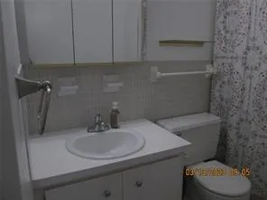 a bathroom with a sink toilet and a mirror