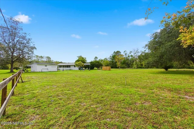 a view of a field with an ocean