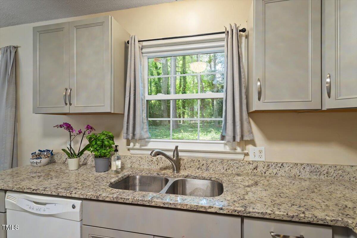 5309 Covey Court Raleigh, NC 27609 - Photo 24 of 47 a kitchen with granite countertop a sink a window and potted plant