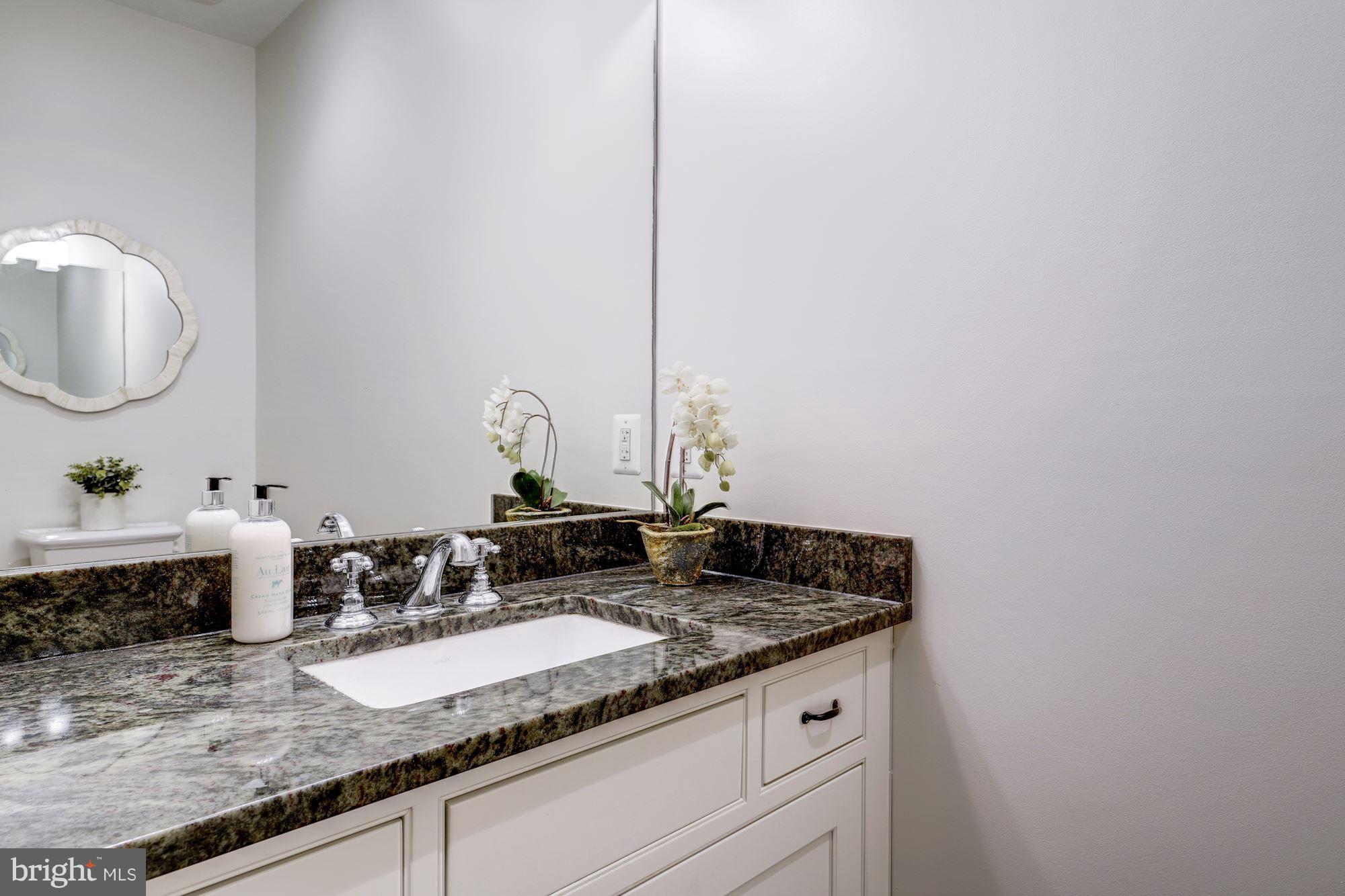 3007 North Rochester Street Arlington, VA 22213 - Photo 19 of 43 a bathroom with a granite countertop sink and a mirror