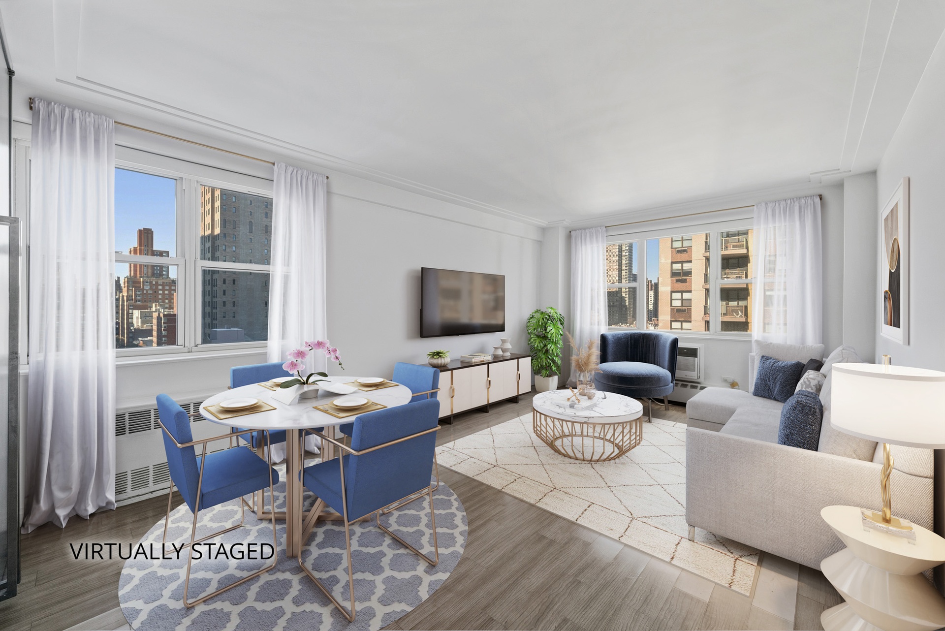 340 East 80th Street, Unit 17D Manhattan, NY 10075 - Photo 2 of 18 a living room with furniture and a large window