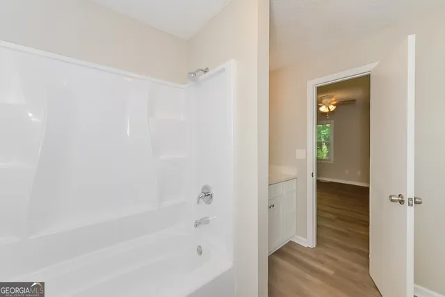 a bathroom with a bathtub