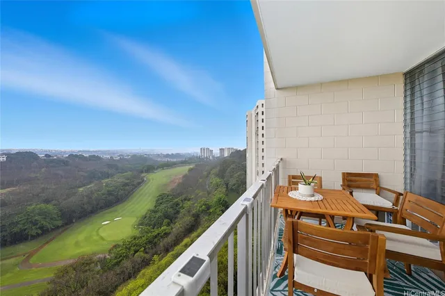 a view of a balcony with city view