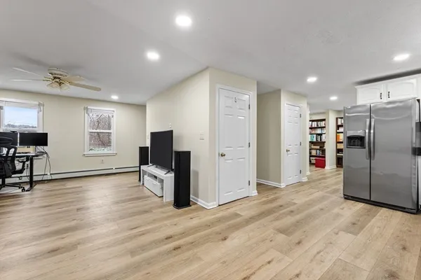 a view of a livingroom with a fireplace