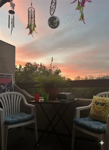 a view of a couches in a balcony