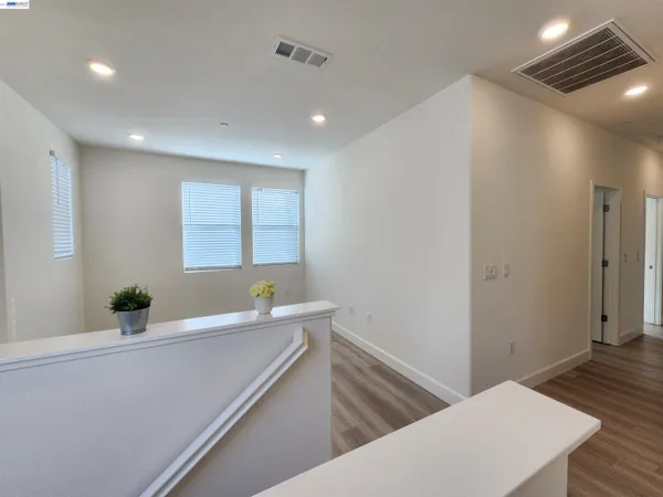 a living room with a couch and a potted plant