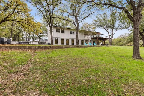 a view of a large trees next to a yard