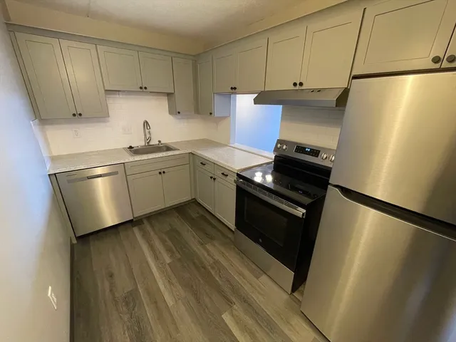 a kitchen with a sink a stove and refrigerator
