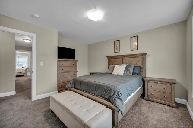 a bedroom with a bed and a tv