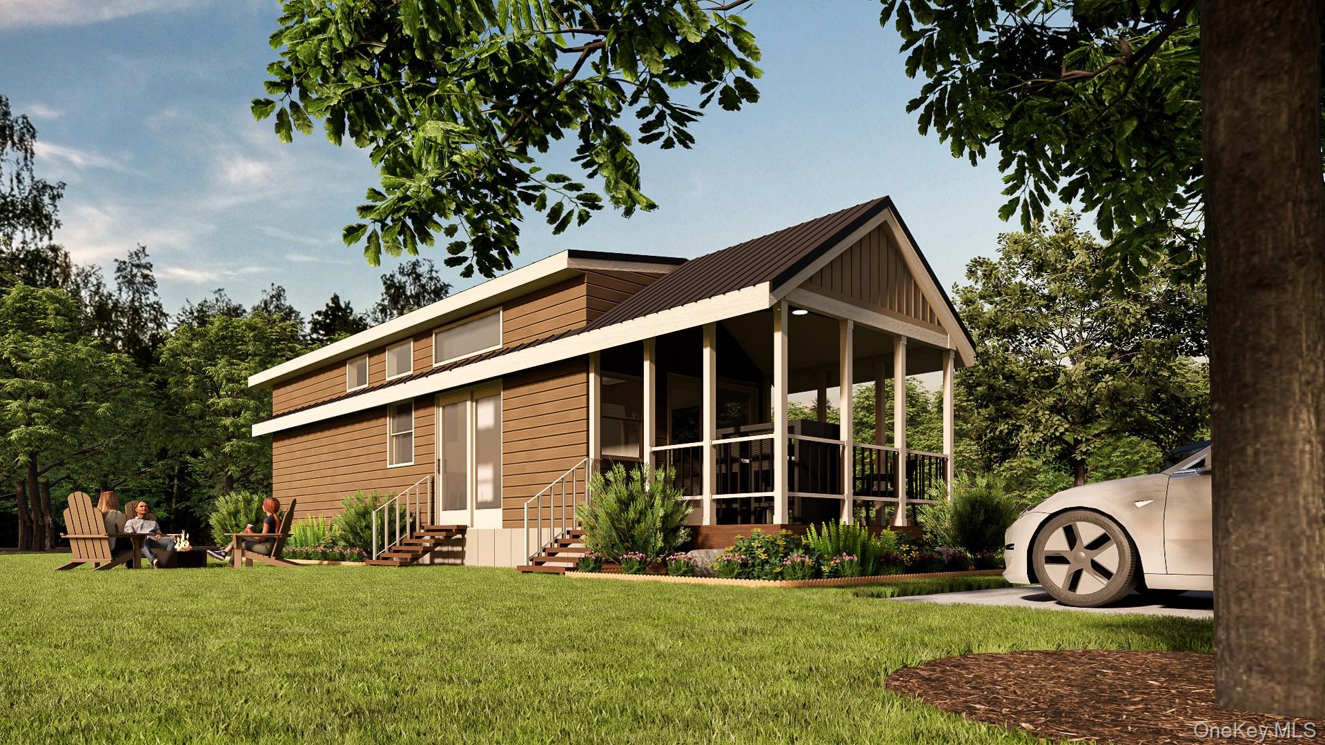 The Hudson Model - View of the front with a yard and a metal roof