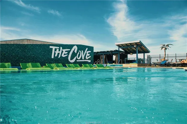 a view of water fountain in front of building