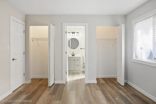 a view of livingroom with wooden floor