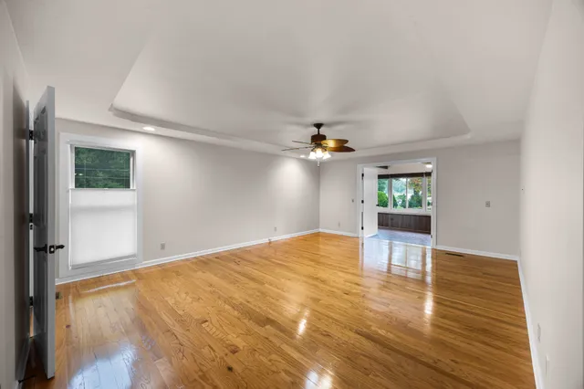 a view of an empty walk in closet