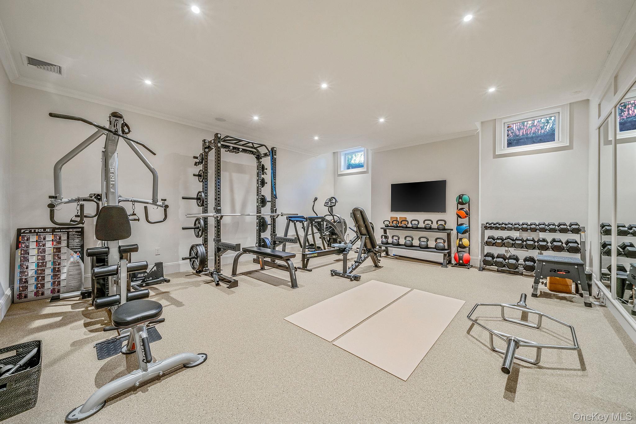 530 Chicken Valley Road Locust Valley, NY 11560 - Photo 42 of 50 Exercise room featuring recessed lighting and crown molding, surround sound