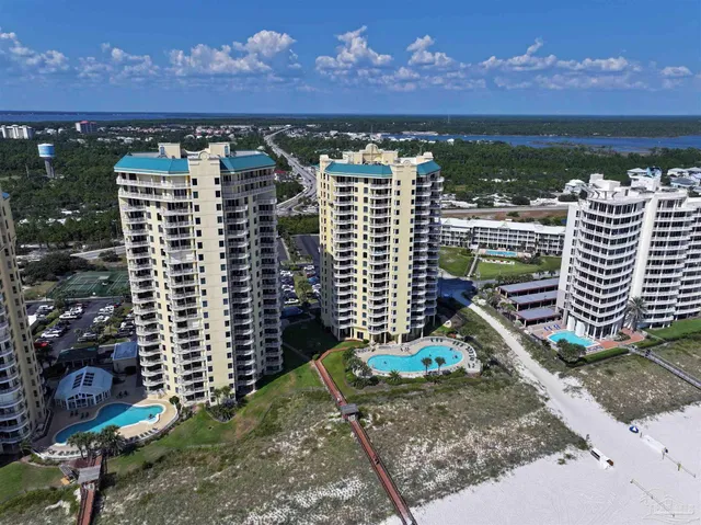 a view of building with ocean view