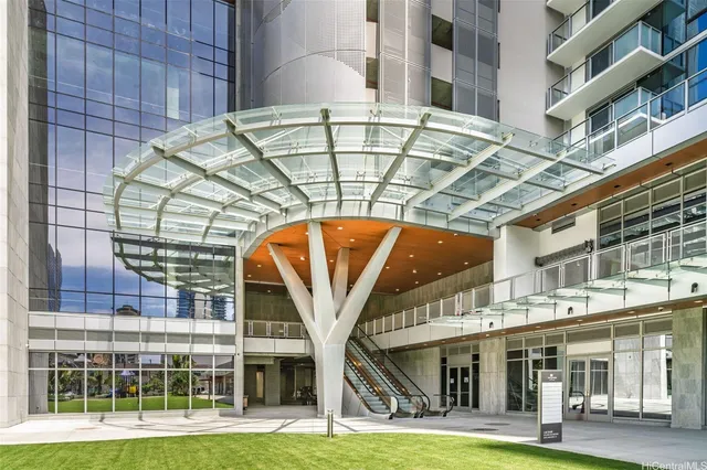 a view of a building with a swimming pool