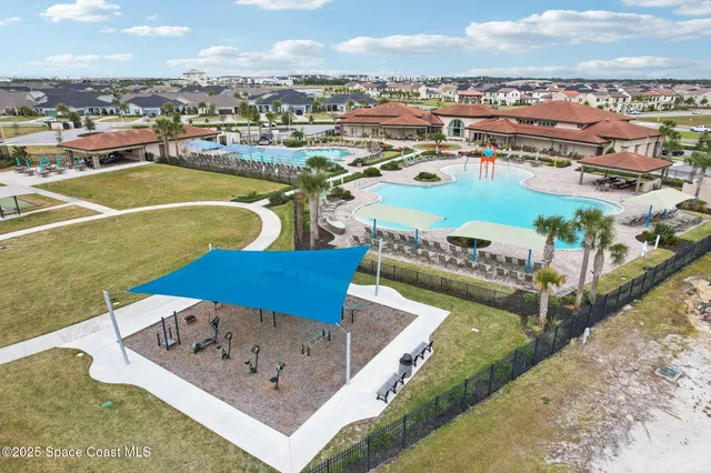 a view of a city with lawn chairs