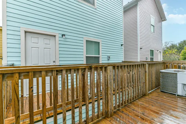 a view of wooden balcony