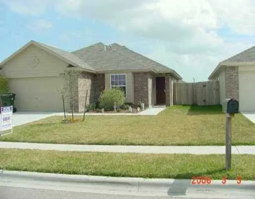 a view of a house with a yard and potted plants
