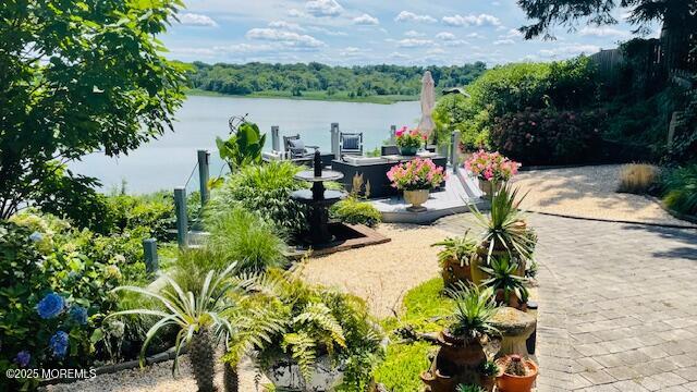 an outdoor space with seating area