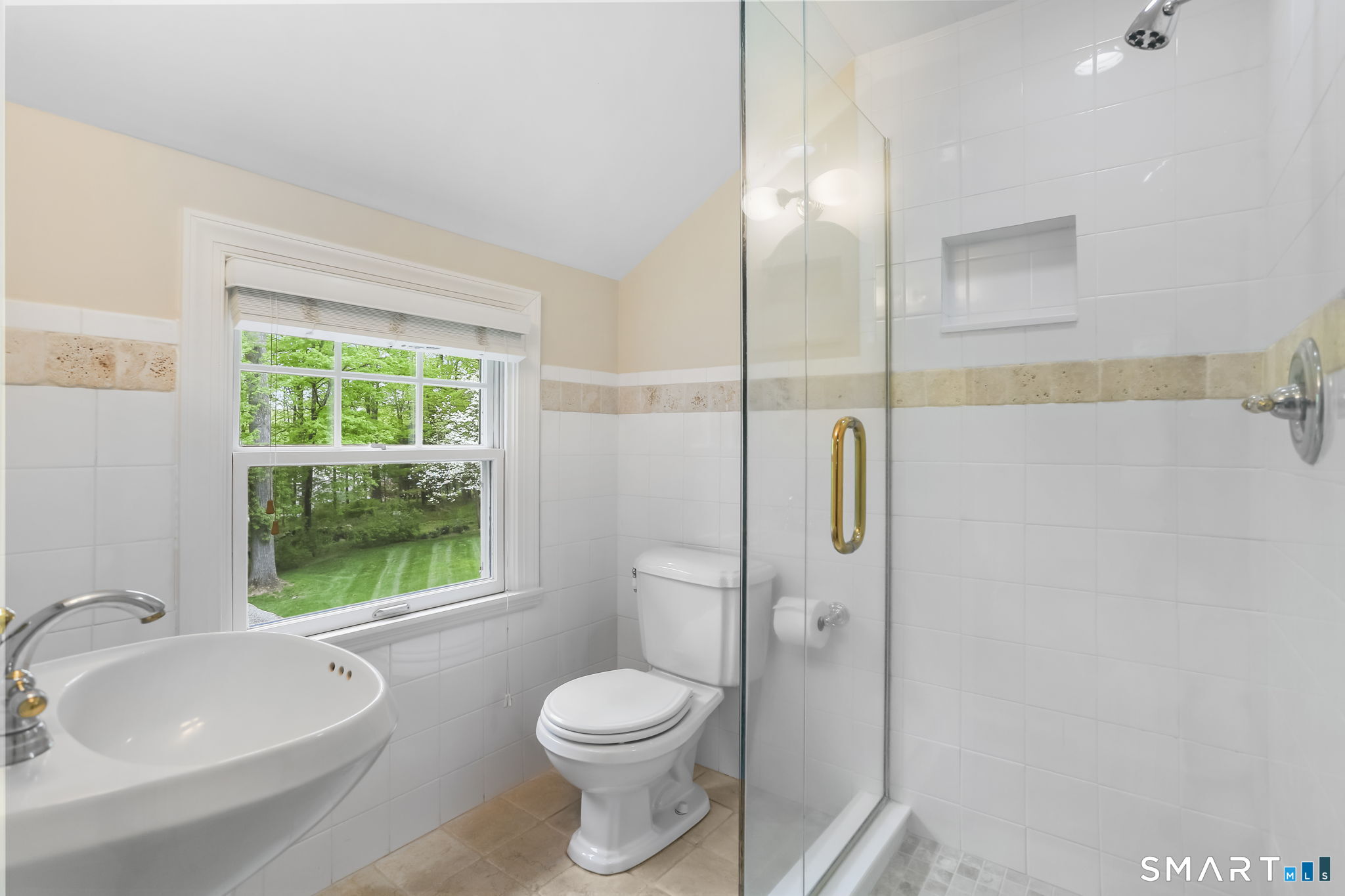 23 Old Stage Coach Road Weston, CT 06883 - Photo 22 of 37 a bathroom with a granite countertop sink toilet and shower