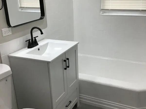 a bathroom with a sink a toilet and a bathtub
